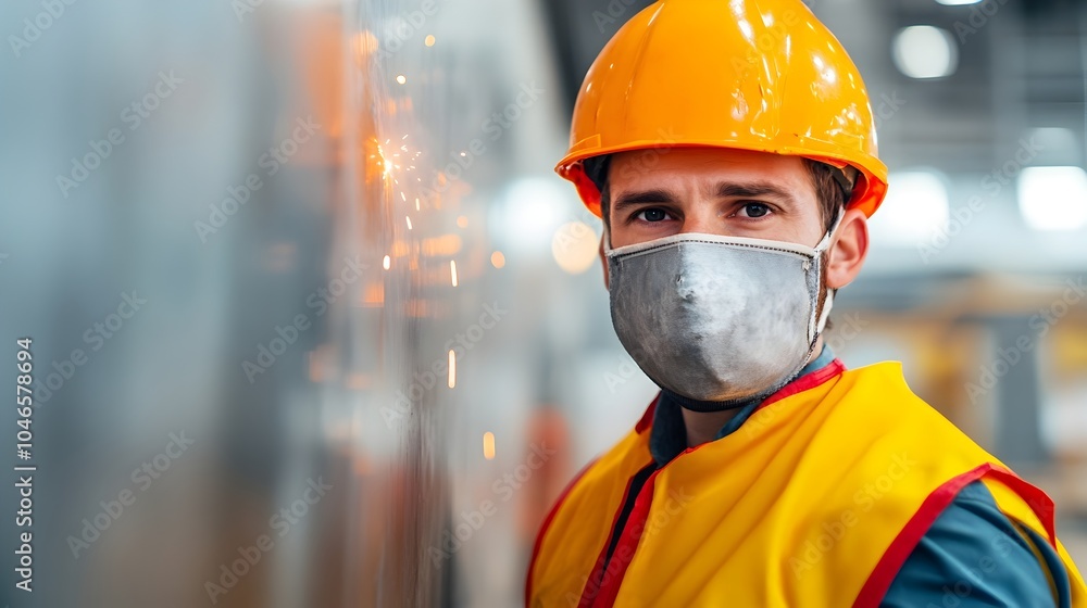 Aviation Technician in Protective Gear Carefully Welding a Metal Panel on an Aircraft with Sparks Glowing and Flying Throughout the Workplace Aviation Technician in Protective Gear Carefully Welding a Metal Panel on an Aircraft with Sparks Glowing and Flying Throughout the Workplace
