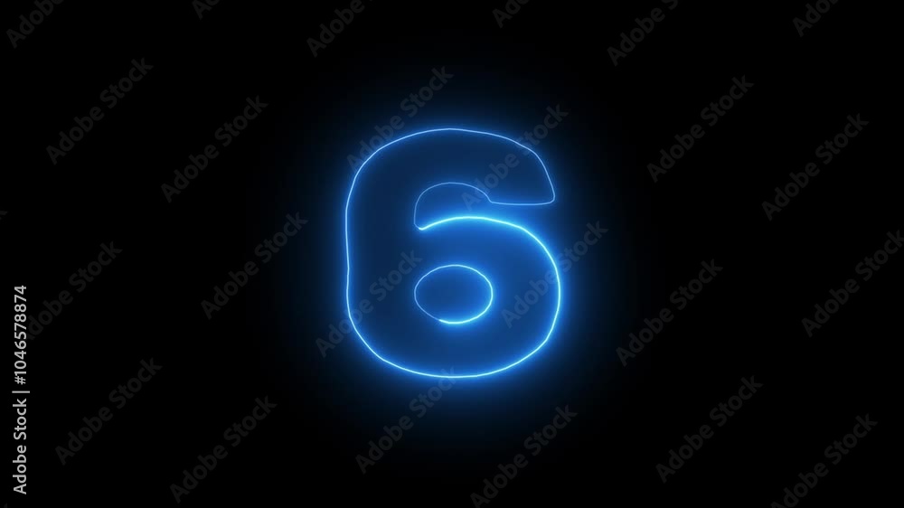 animated number 6 with neon blue outline and isolated on black background animated number 6 with neon blue outline and isolated on black background