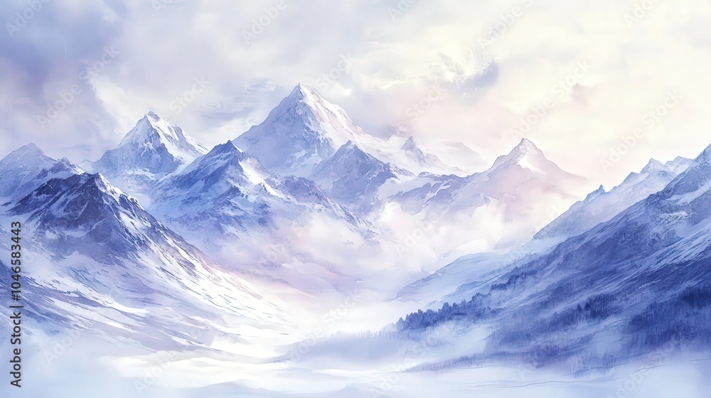 Obraz premium Snowy Himalayan Mountains with Clouds in Winter