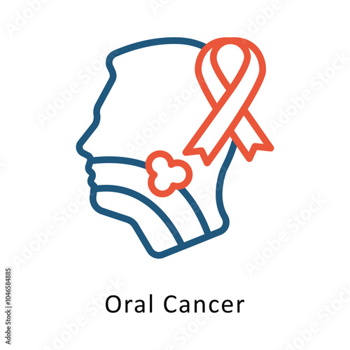Oral Cancer vector Outline Two Color Design icon. Cancer Symbol on White background EPS 10 File