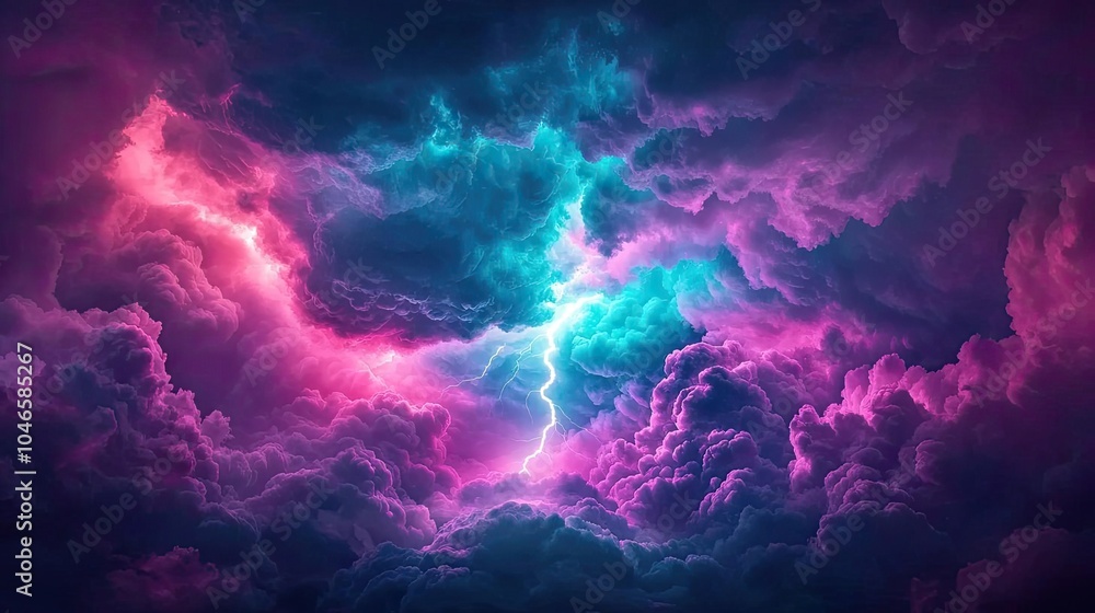 Fototapeta premium Dramatic storm clouds illuminated by vibrant colors in a fantastic sky.