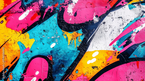 Bright pop art graffiti wall textured background wallpaper design. Vivid neon color palette.