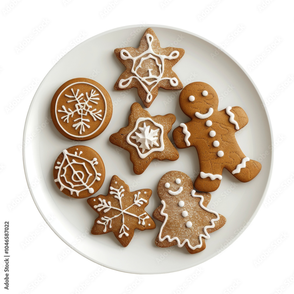 Gingerbread Cookies on a white plate, isolated transparent background, Generative AI Gingerbread Cookies on a white plate, isolated transparent background, Generative AI