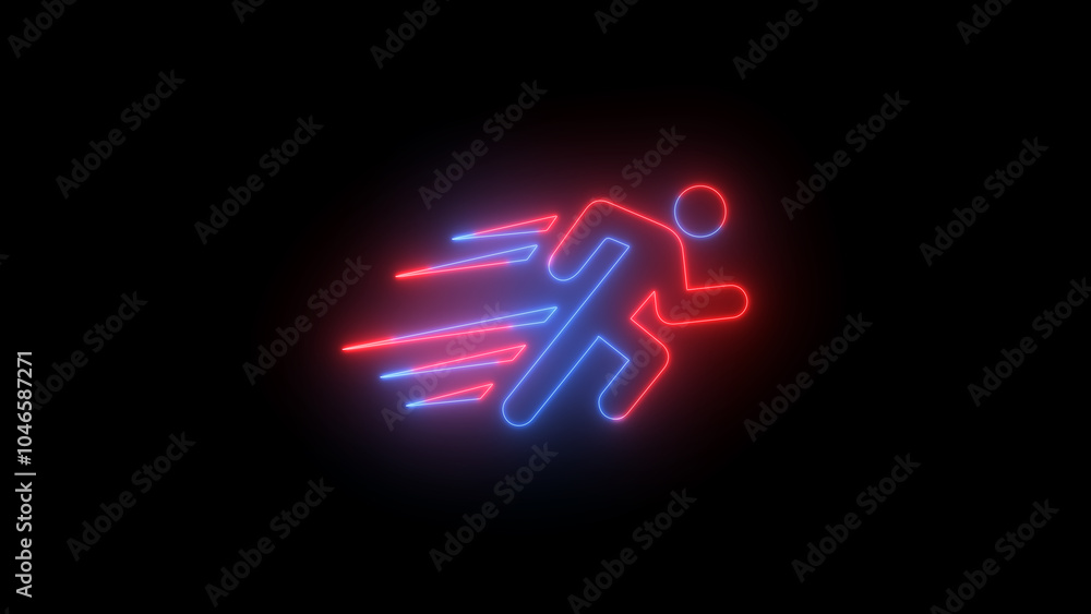 Neon line fast run icon. running neon sign appear in center. Walking people symbol icon. Health, Activity, and Speed for Sports, Training, and Fitness Signage in a Vibrant Graphic Design Neon line fast run icon. running neon sign appear in center. Walking people symbol icon. Health, Activity, and Speed for Sports, Training, and Fitness Signage in a Vibrant Graphic Design