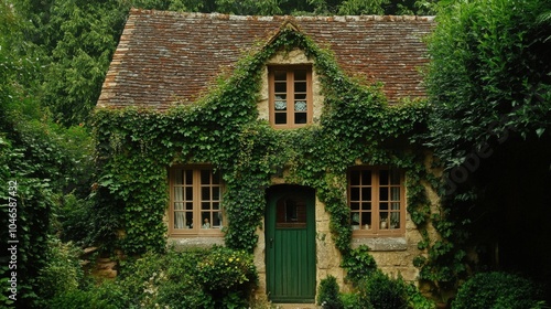 Cottage with ivy-covered walls.