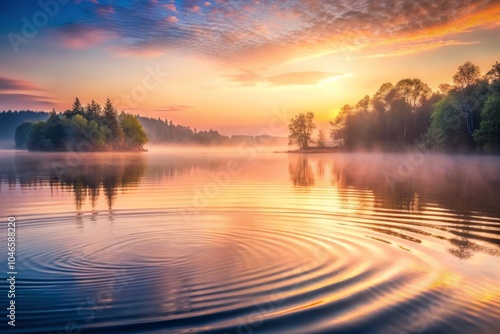 Serene Hypnotic Lake with Dreamlike Shimmering Ripple Patterns in Soft Pastel Shades of Nature