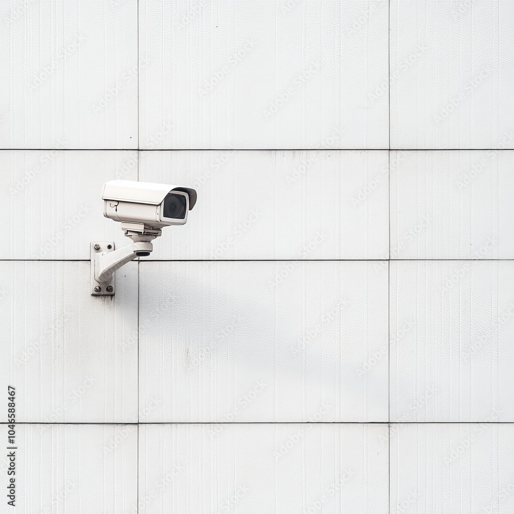 A sleek surveillance camera mounted on a plain white wall, capturing the essence of modern security and technology in contemporary urban environments. Minimalistic elegance. A sleek surveillance camera mounted on a plain white wall, capturing the essence of modern security and technology in contemporary urban environments. Minimalistic elegance.