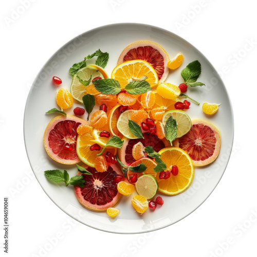 Winter Citrus Salad on a white plate, transparent background, Generative AI