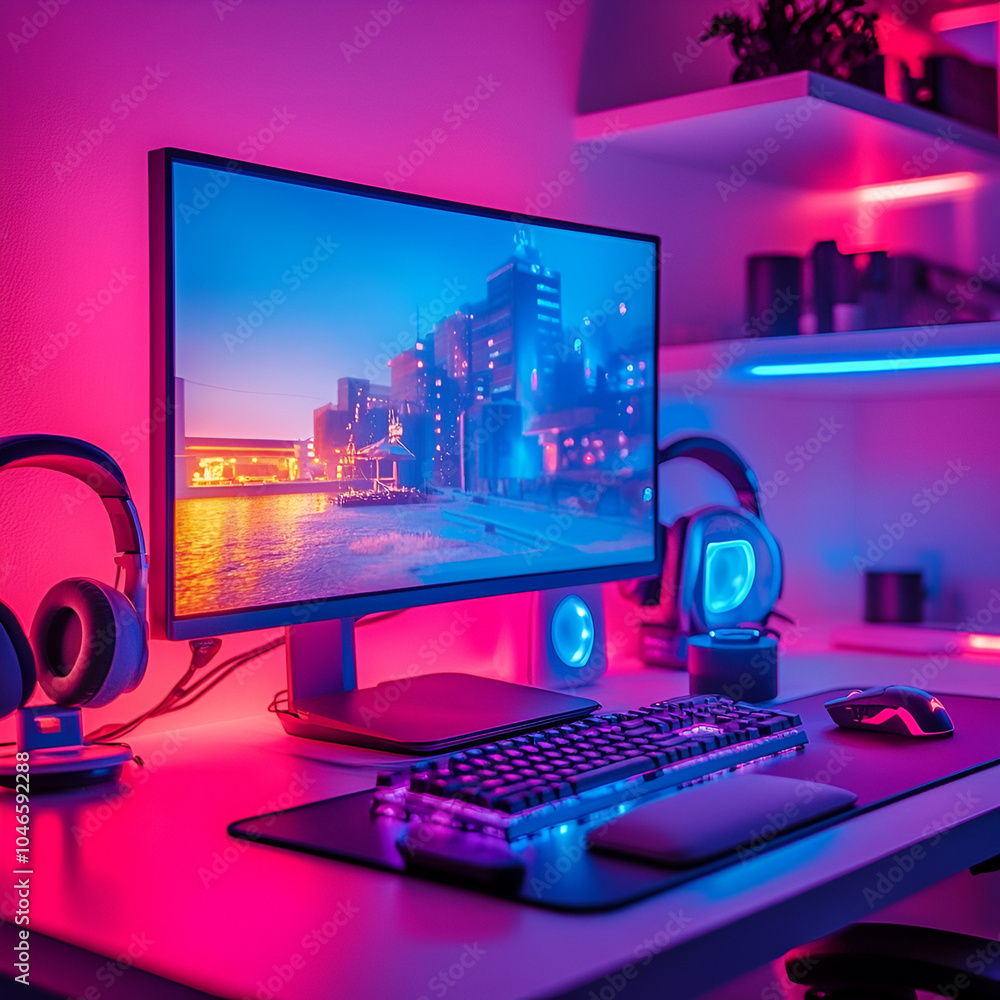 Gaming Setup with Neon Lights Gaming Setup with Neon Lights