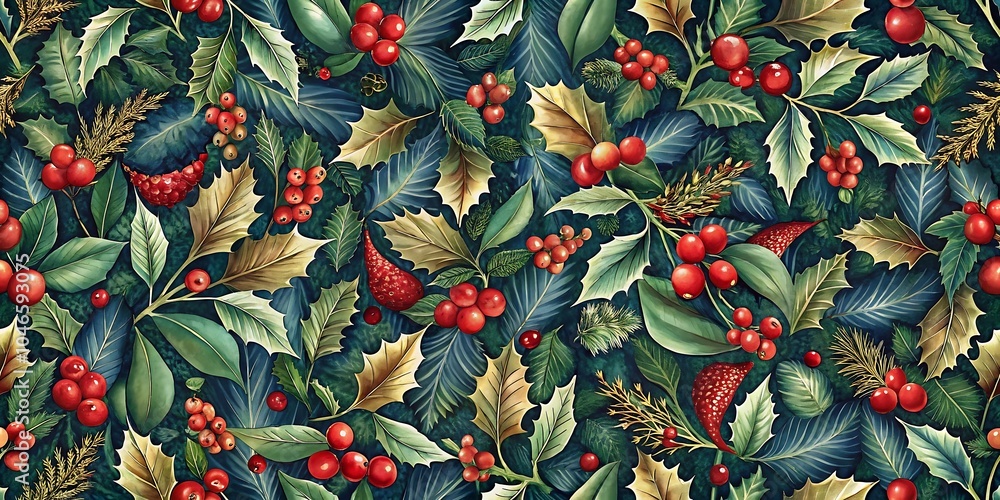 Christmas Leaf Pattern Background. Holiday Leaves Illustration Design. Festive Leaf Patterned Art. Christmas Leaf Pattern Background. Holiday Leaves Illustration Design. Festive Leaf Patterned Art.