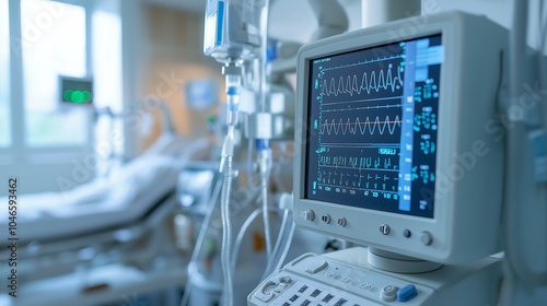 Wallpaper Mural Medical monitoring equipment connected to a patient in a hospital with active readings displayed on the screen Torontodigital.ca