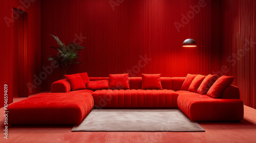 red interior design, red sofa in the living room