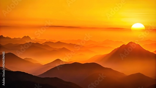 sunset above mountains with orange and yellow colors