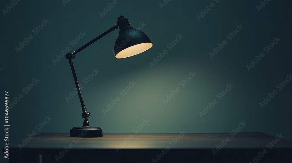 Contemporary black desk lamp with an adjustable arm, blending form and function in a sleek, minimalist design Contemporary black desk lamp with an adjustable arm, blending form and function in a sleek, minimalist design