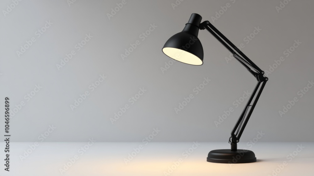 Contemporary black desk lamp with an adjustable arm, blending form and function in a sleek, minimalist design Contemporary black desk lamp with an adjustable arm, blending form and function in a sleek, minimalist design