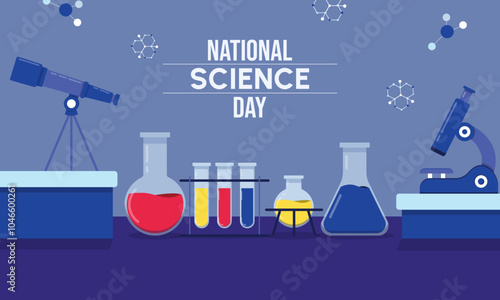 Legacy of Knowledge Blue background, 'NATIONAL SCIENCE DAY' in white at the top, and 'EST. 1947' underneath, highlighting a rich history in the pursuit of scientific excellence