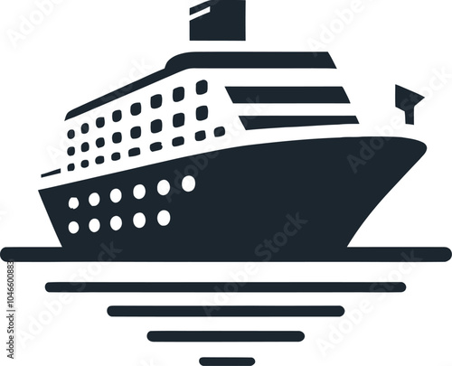 A minimalist icon of a Cruise Ships silhouette Flat Vector Style, Simple Design, White Background Adobe Illustrator Artwork