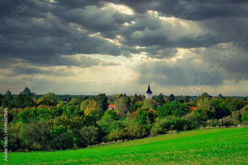 Kirchturm - Autumn - Herbst - See - Wasser - Sperenberg - Deutschland - Brandenburg - Gipsbrüche	 photo