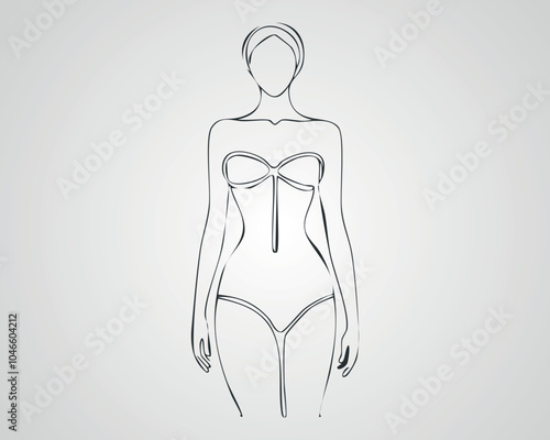 Minimalist Female Fashion Model Outline Illustration. One line art woman illustration