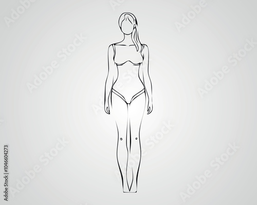 Minimalist Female Fashion Model Outline Illustration. One line art woman illustration
