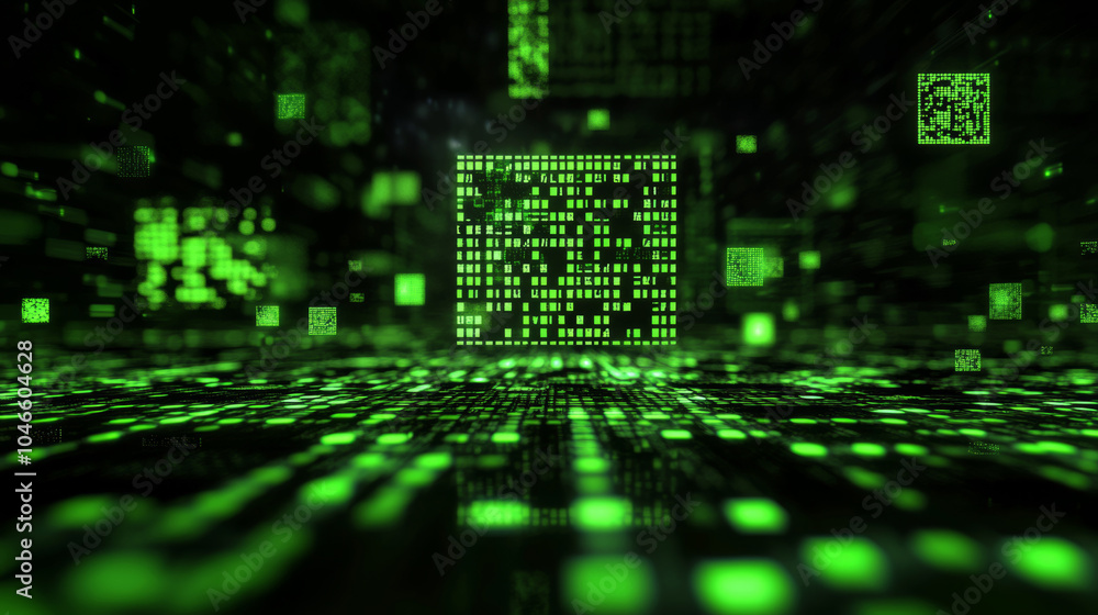 ภาพประกอบสต็อก black background with green falling code, the falling ...