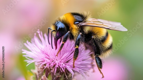 A close-up of a bee on a flower.