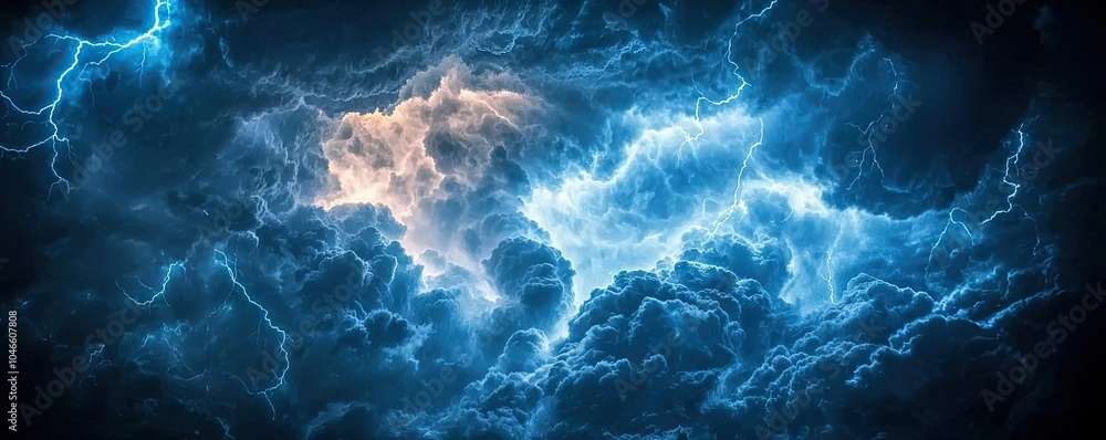Dramatic thunderstorm clouds illuminated by lightning in a dark sky. Dramatic thunderstorm clouds illuminated by lightning in a dark sky.