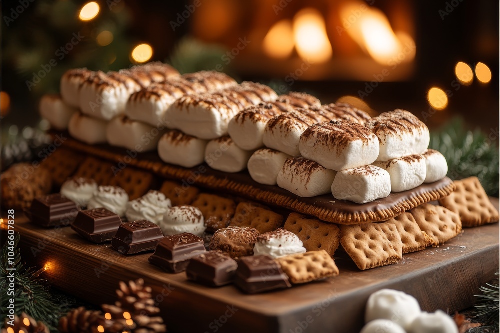 S’mores dessert with marshmallows on graham crackers and chocolate S’mores dessert with marshmallows on graham crackers and chocolate