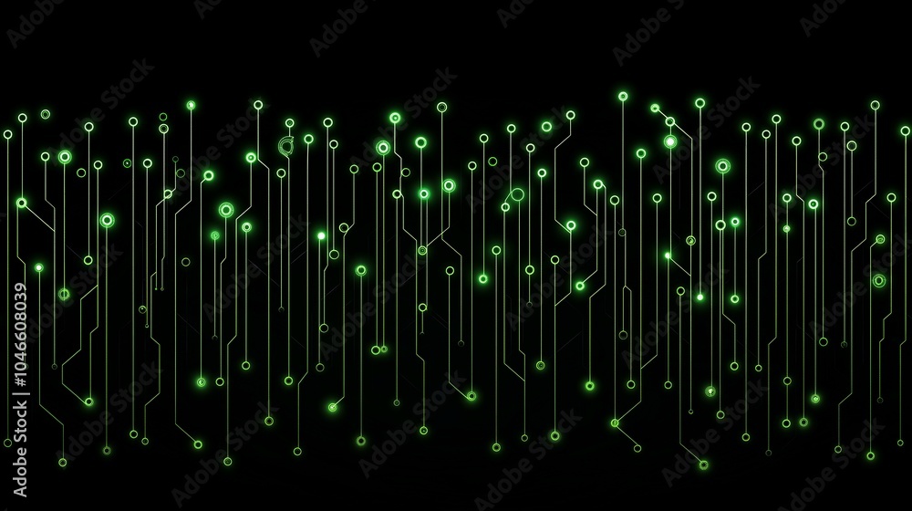 Obraz premium Minimalistic Green Circuit Lines on Black Background