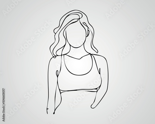 Minimalist Female Fashion Model Outline Illustration. One line art woman illustration