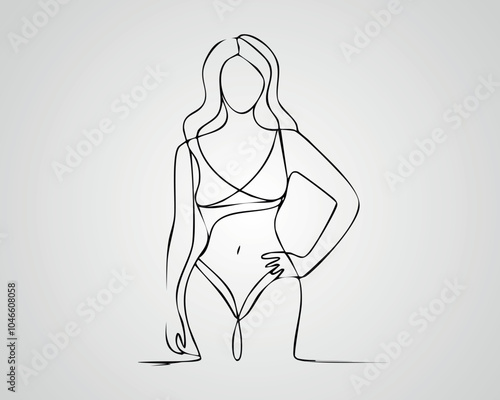 Minimalist Female Fashion Model Outline Illustration. One line art woman illustration