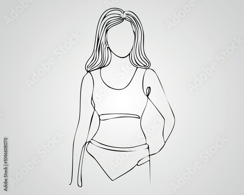 Minimalist Female Fashion Model Outline Illustration. One line art woman illustration