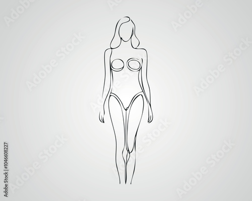 Minimalist Female Fashion Model Outline Illustration. One line art woman illustration