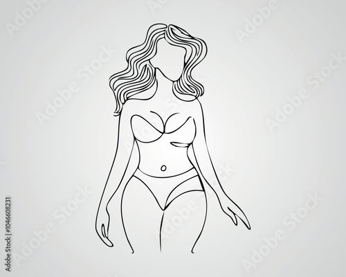 Minimalist Female Fashion Model Outline Illustration. One line art woman illustration