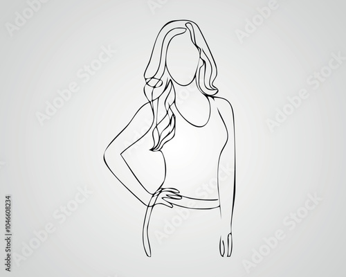 Minimalist Female Fashion Model Outline Illustration. One line art woman illustration