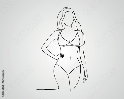 Minimalist Female Fashion Model Outline Illustration. One line art woman illustration
