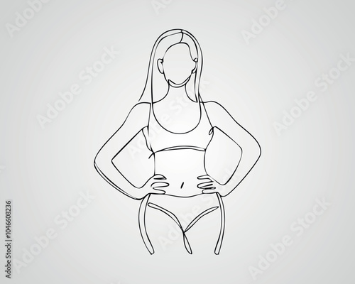 Minimalist Female Fashion Model Outline Illustration. One line art woman illustration