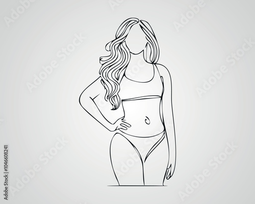 Minimalist Female Fashion Model Outline Illustration. One line art woman illustration