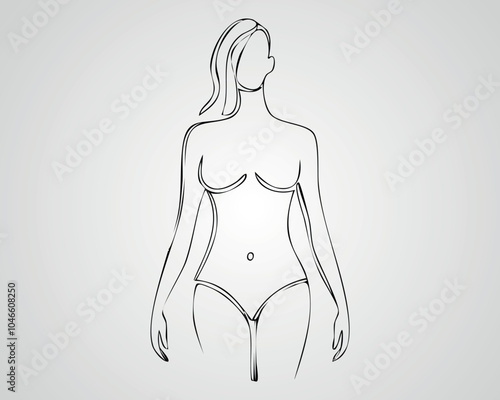 Minimalist Female Fashion Model Outline Illustration. One line art woman illustration