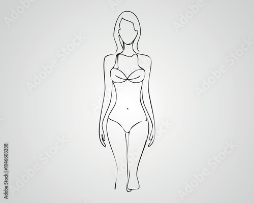 Minimalist Female Fashion Model Outline Illustration. One line art woman illustration