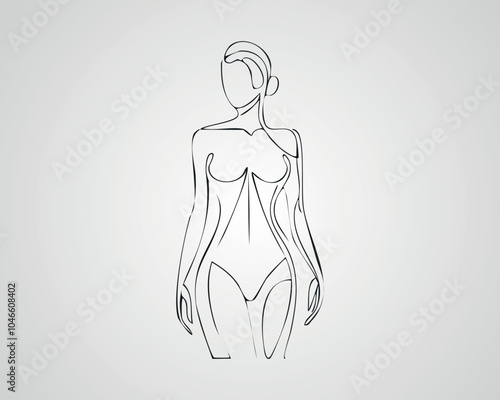 Minimalist Female Fashion Model Outline Illustration. One line art woman illustration