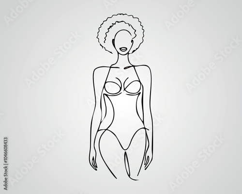 Minimalist Female Fashion Model Outline Illustration. One line art woman illustration