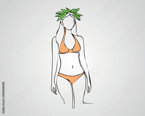 Minimalist Female Fashion Model Outline Illustration. One line art woman illustration