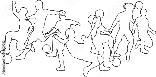 Soccer football player male silhouette outlines men group