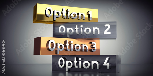 Option 1, 2, 3 or 4 - words on metal blocks - 3D illustration