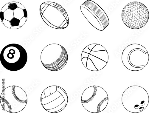 Photography Sport ball icon set