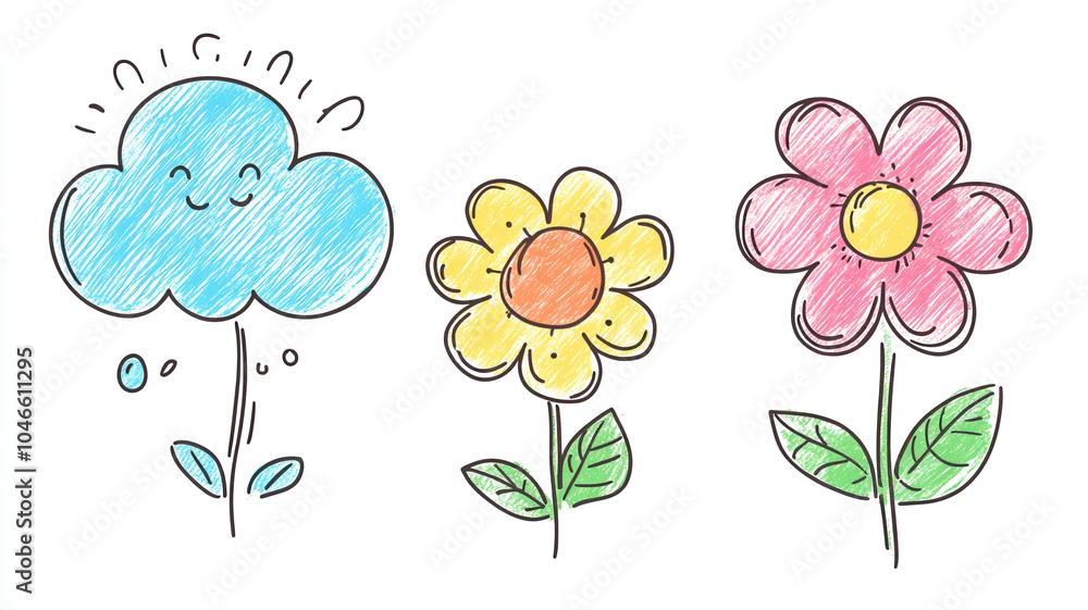An adorable illustration of a child surrounded by flowers and fluffy clouds, capturing the essence of summer with vibrant colors and a cheerful, playful atmosphere. An adorable illustration of a child surrounded by flowers and fluffy clouds, capturing the essence of summer with vibrant colors and a cheerful, playful atmosphere.