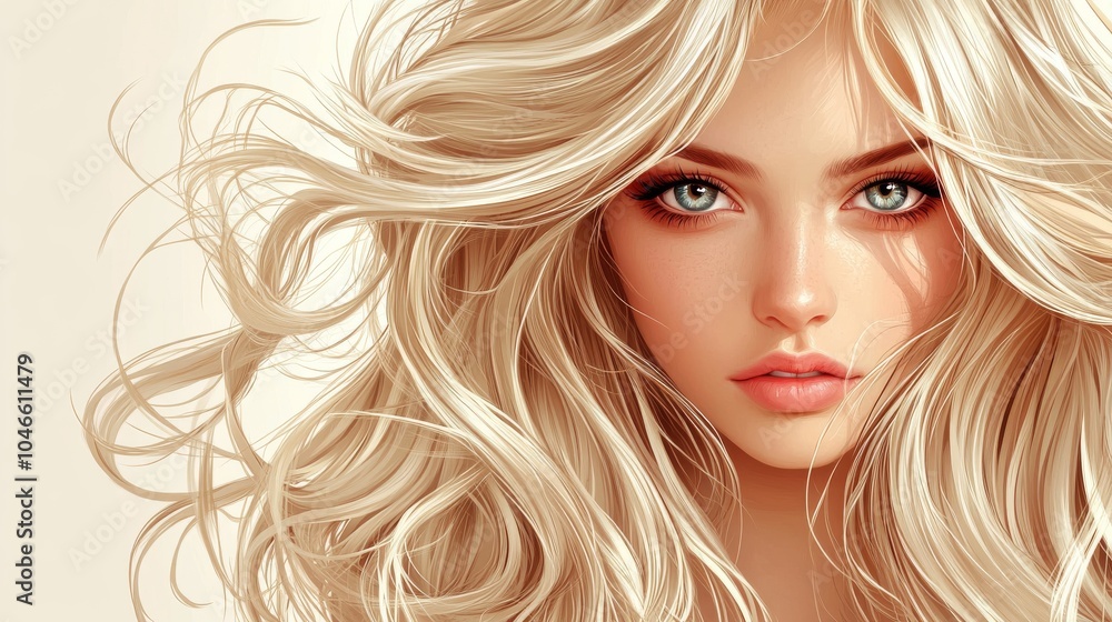 Stunning portrait of a young woman with flowing blonde hair and captivating blue eyes, embodying beauty and elegance. Stunning portrait of a young woman with flowing blonde hair and captivating blue eyes, embodying beauty and elegance.