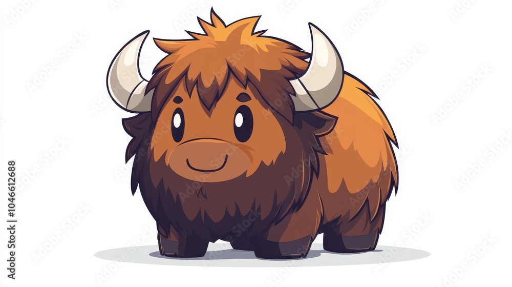 A cute cartoon Highland cow with fluffy orange-brown fur and playful expression, perfect for children's illustrations. A cute cartoon Highland cow with fluffy orange-brown fur and playful expression, perfect for children's illustrations.