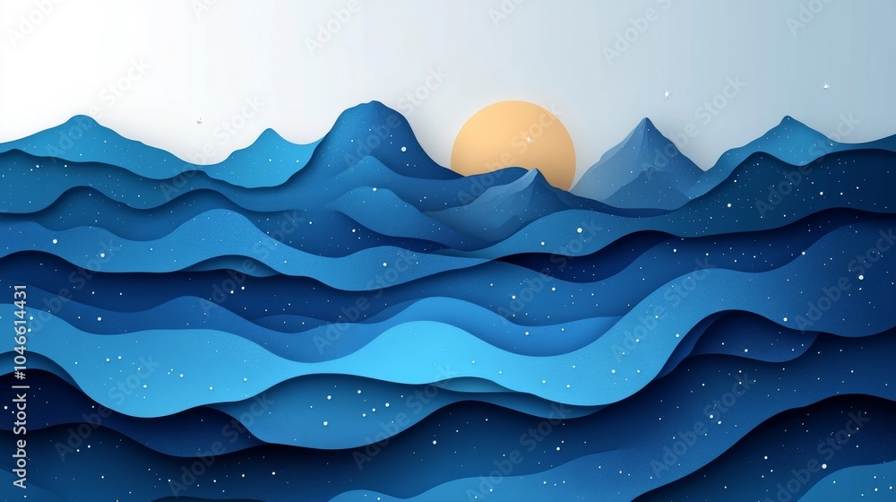 A serene landscape of rolling blue waves and mountains under a soft sunset, creating a tranquil and calming atmosphere. A serene landscape of rolling blue waves and mountains under a soft sunset, creating a tranquil and calming atmosphere.
